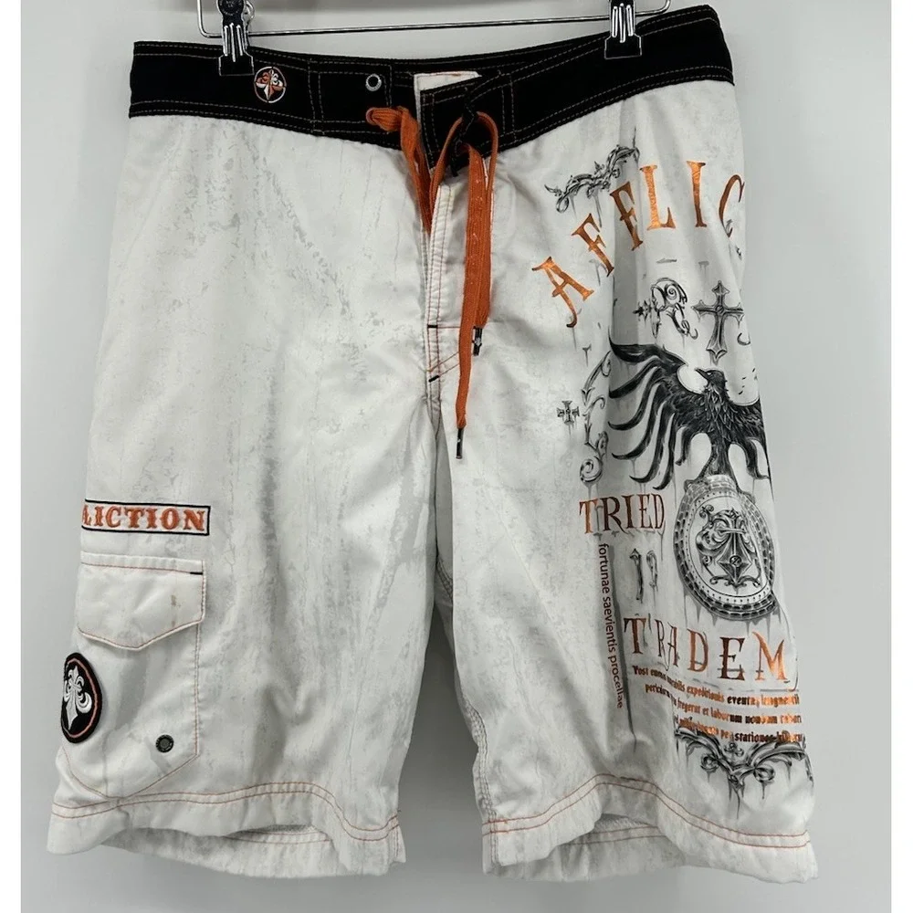 Affliction Tried Boardshorts White With Orange Accents And Graphics Men's 31